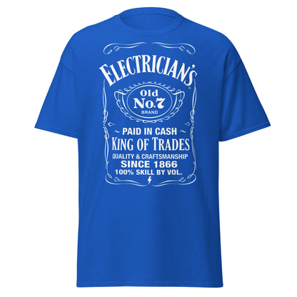 Electrician King of Trades Whiskey Label T-Shirt - Royal - T-Shirts Online