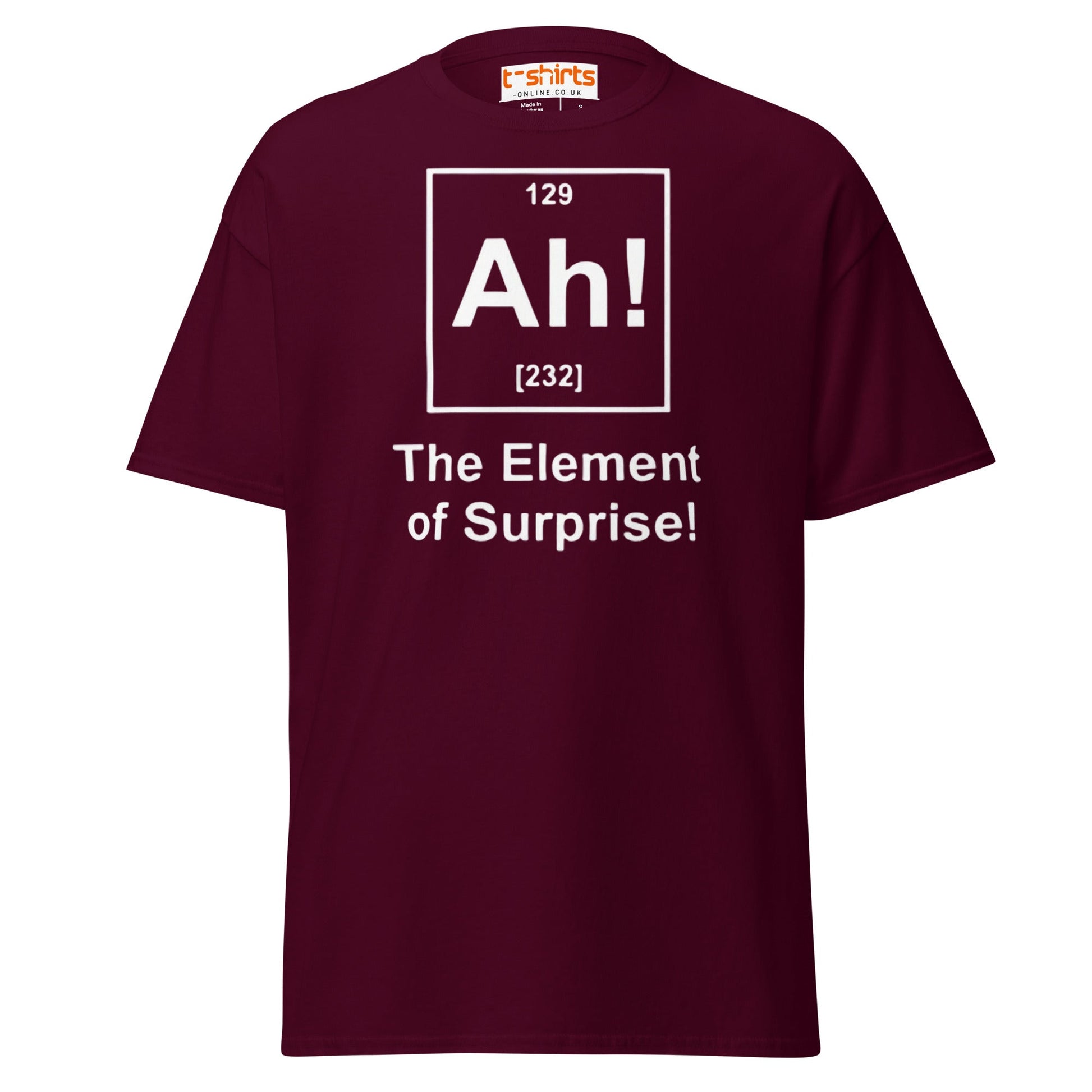 Element of Surprise T-Shirt | Funny Science Tee - Maroon - T-Shirts Online