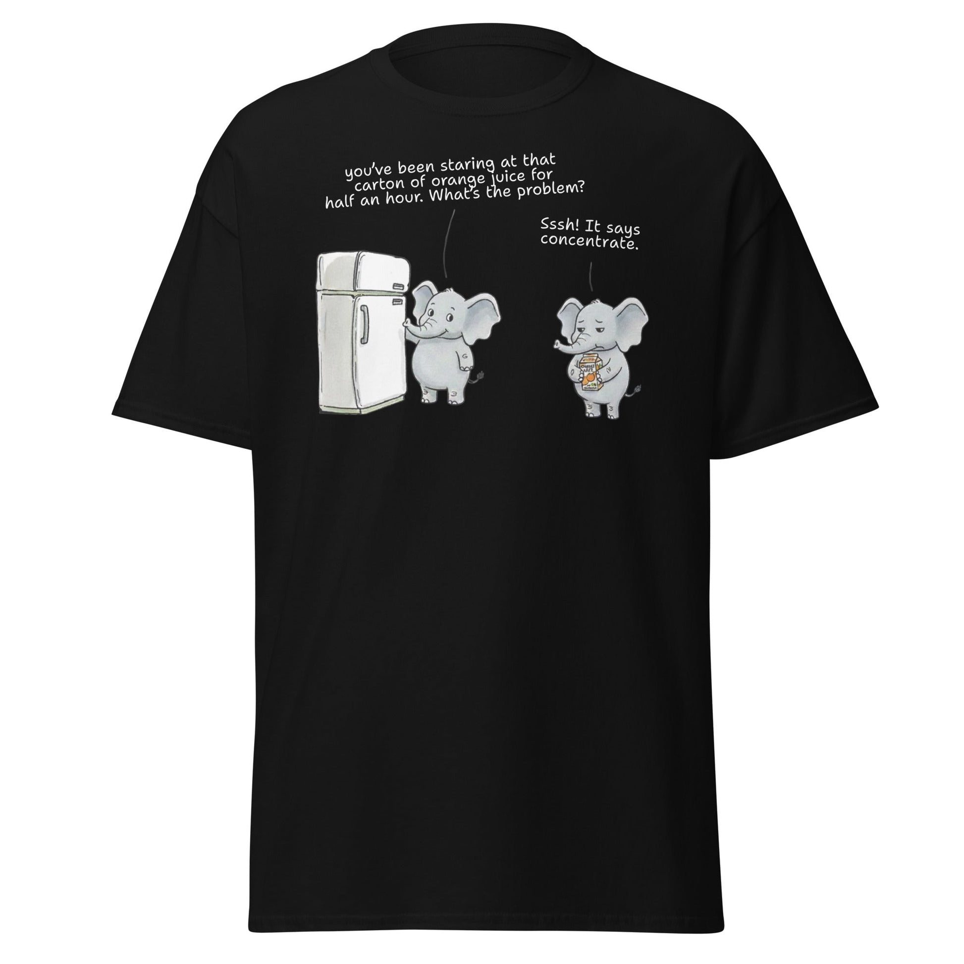 Elephant "Concentrate" Funny Juice Pun T-Shirt - Black - T-Shirts Online