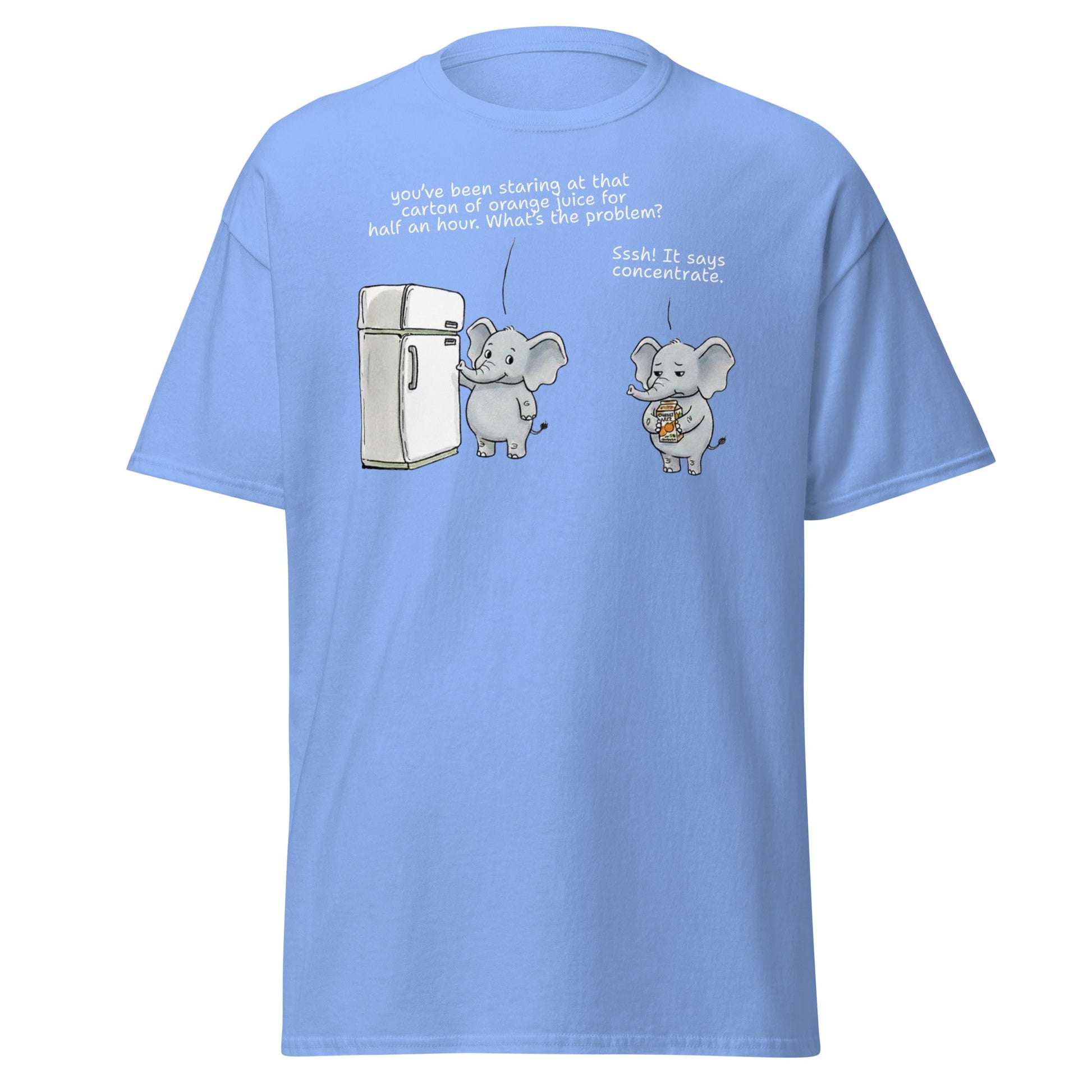 Elephant "Concentrate" Funny Juice Pun T-Shirt - Carolina Blue - T-Shirts Online