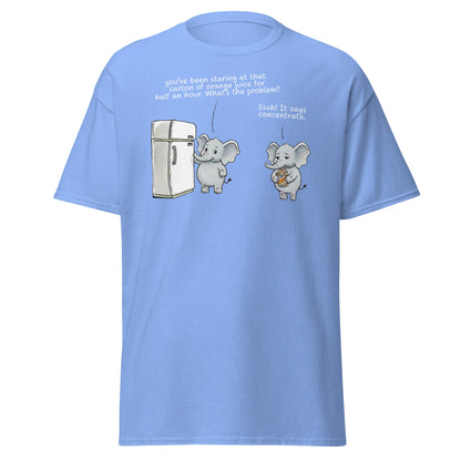 Elephant "Concentrate" Funny Juice Pun T-Shirt - Carolina Blue - T-Shirts Online