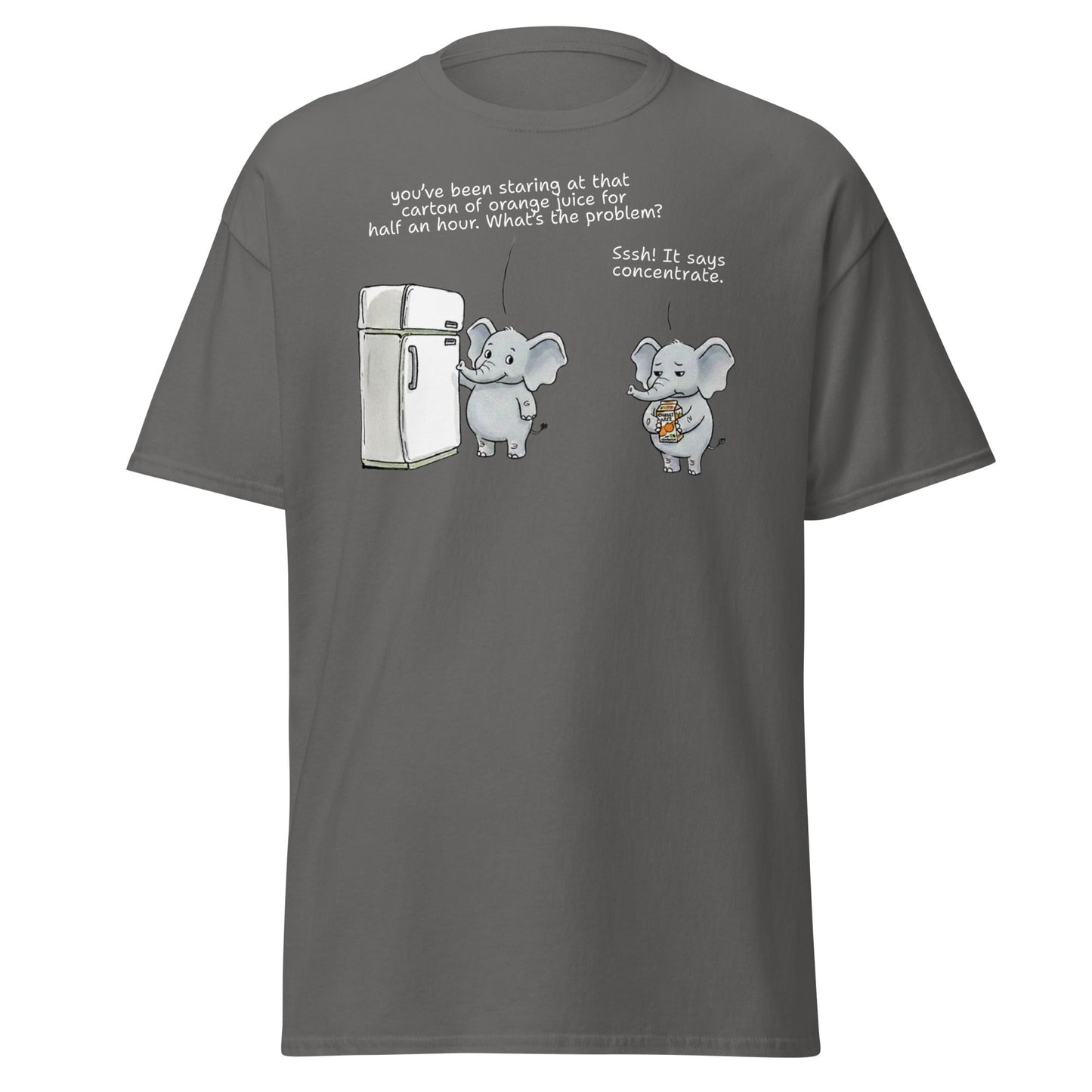 Elephant "Concentrate" Funny Juice Pun T-Shirt - Charcoal - T-Shirts Online