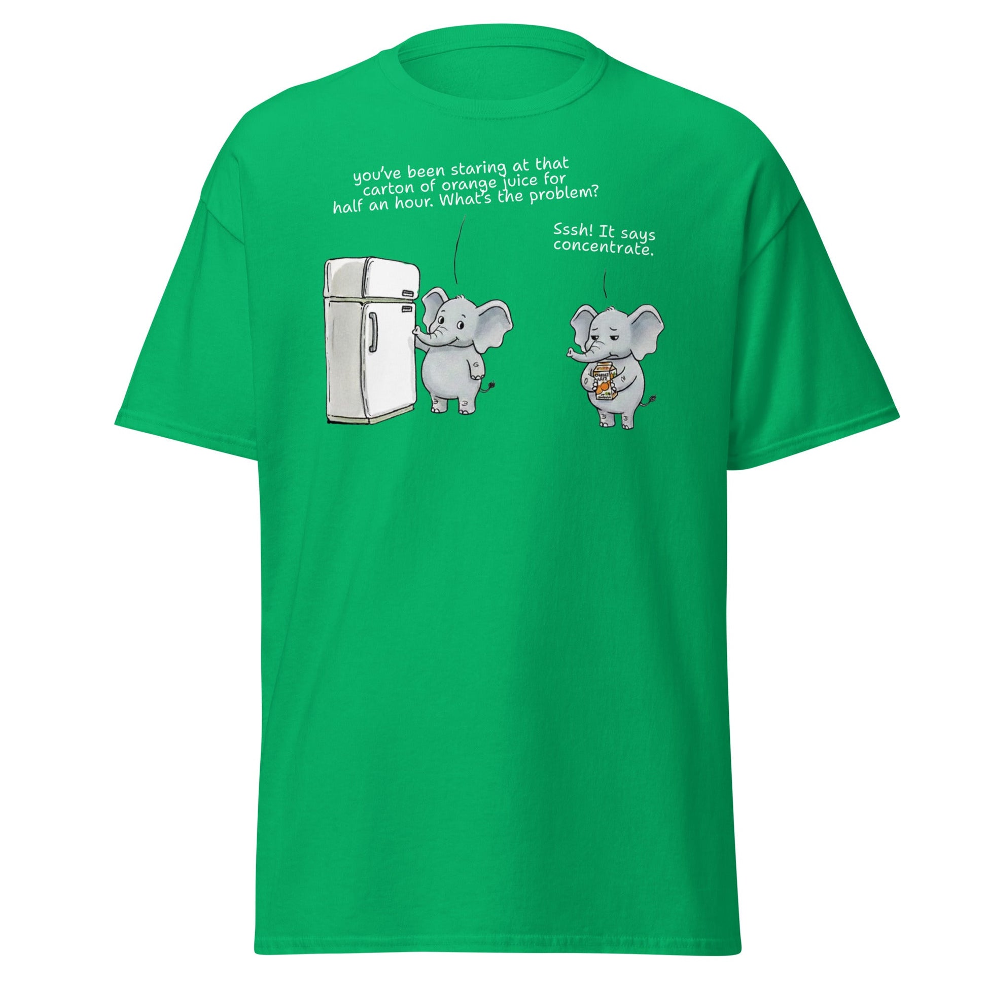 Elephant "Concentrate" Funny Juice Pun T-Shirt - Irish Green - T-Shirts Online