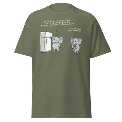 Elephant "Concentrate" Funny Juice Pun T-Shirt - Military Green - T-Shirts Online