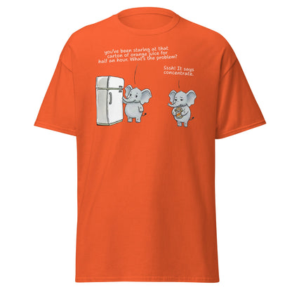 Elephant "Concentrate" Funny Juice Pun T-Shirt - Orange - T-Shirts Online