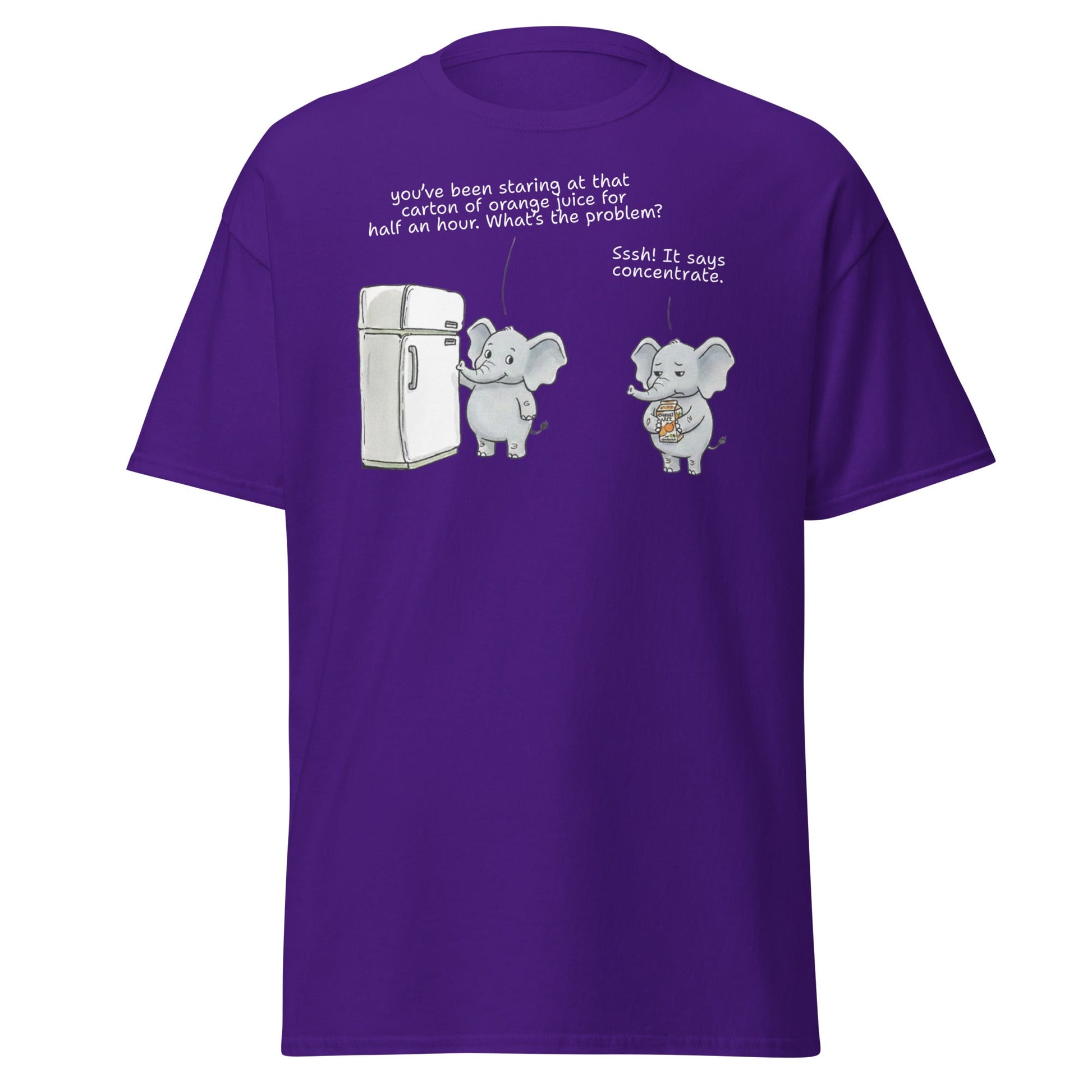 Elephant "Concentrate" Funny Juice Pun T-Shirt - Purple - T-Shirts Online