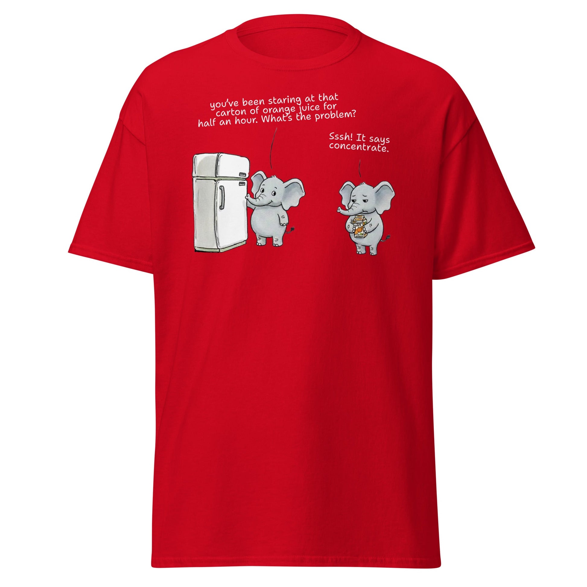 Elephant "Concentrate" Funny Juice Pun T-Shirt - Red - T-Shirts Online