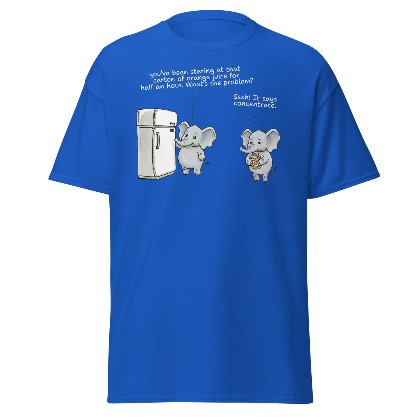 Elephant "Concentrate" Funny Juice Pun T-Shirt - Royal - T-Shirts Online