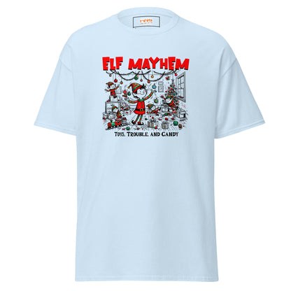 Elf Mayhem | Christmas Tee - Light Blue - T-Shirts Online