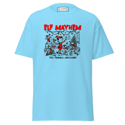 Elf Mayhem | Christmas Tee - Sky - T-Shirts Online