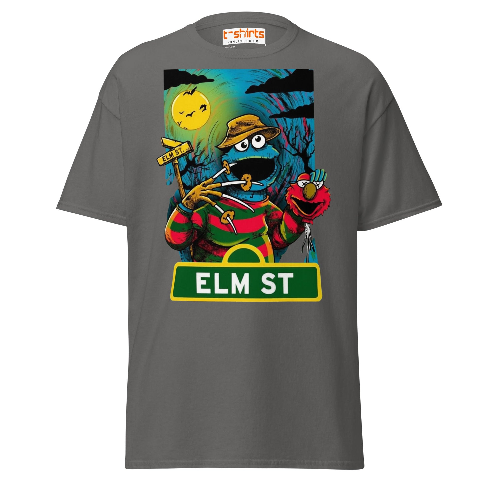 Elm Street Monster T-Shirt – Funny Horror Parody Tee - Charcoal - T-Shirts Online