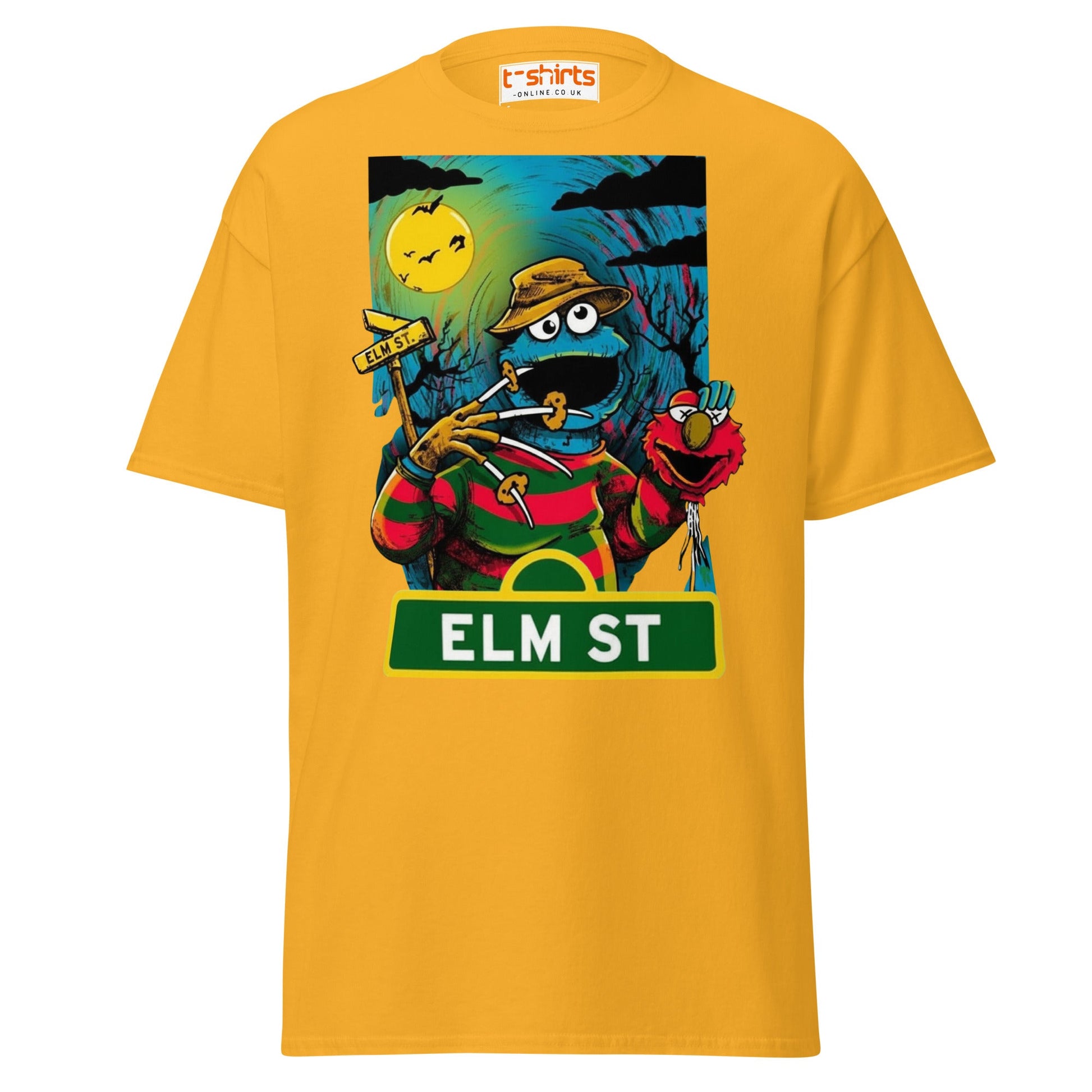 Elm Street Monster T-Shirt – Funny Horror Parody Tee - Gold - T-Shirts Online