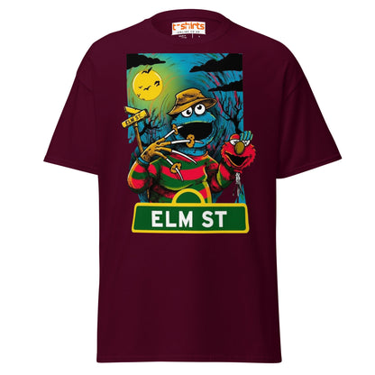Elm Street Monster T-Shirt – Funny Horror Parody Tee - Maroon - T-Shirts Online