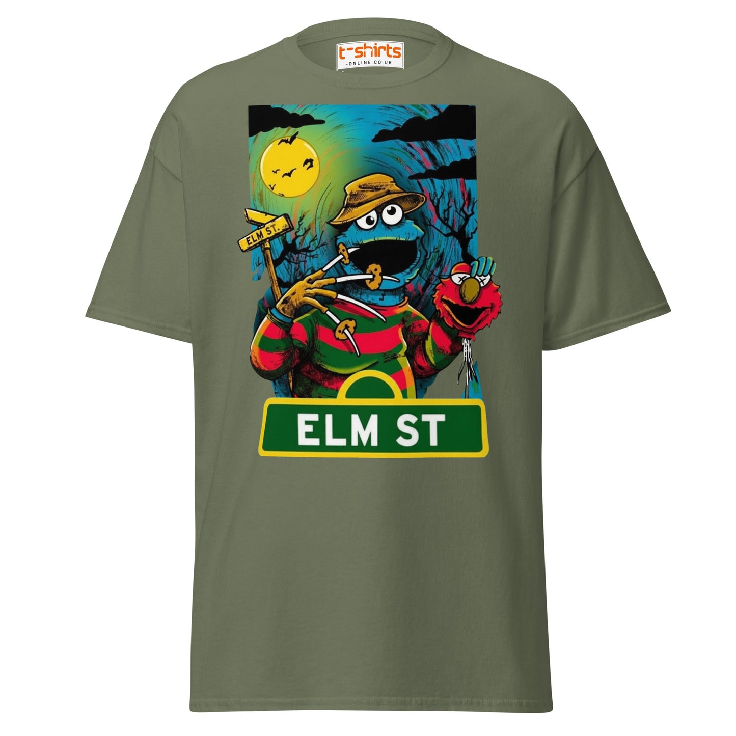 Elm Street Monster T-Shirt – Funny Horror Parody Tee - Military Green - T-Shirts Online