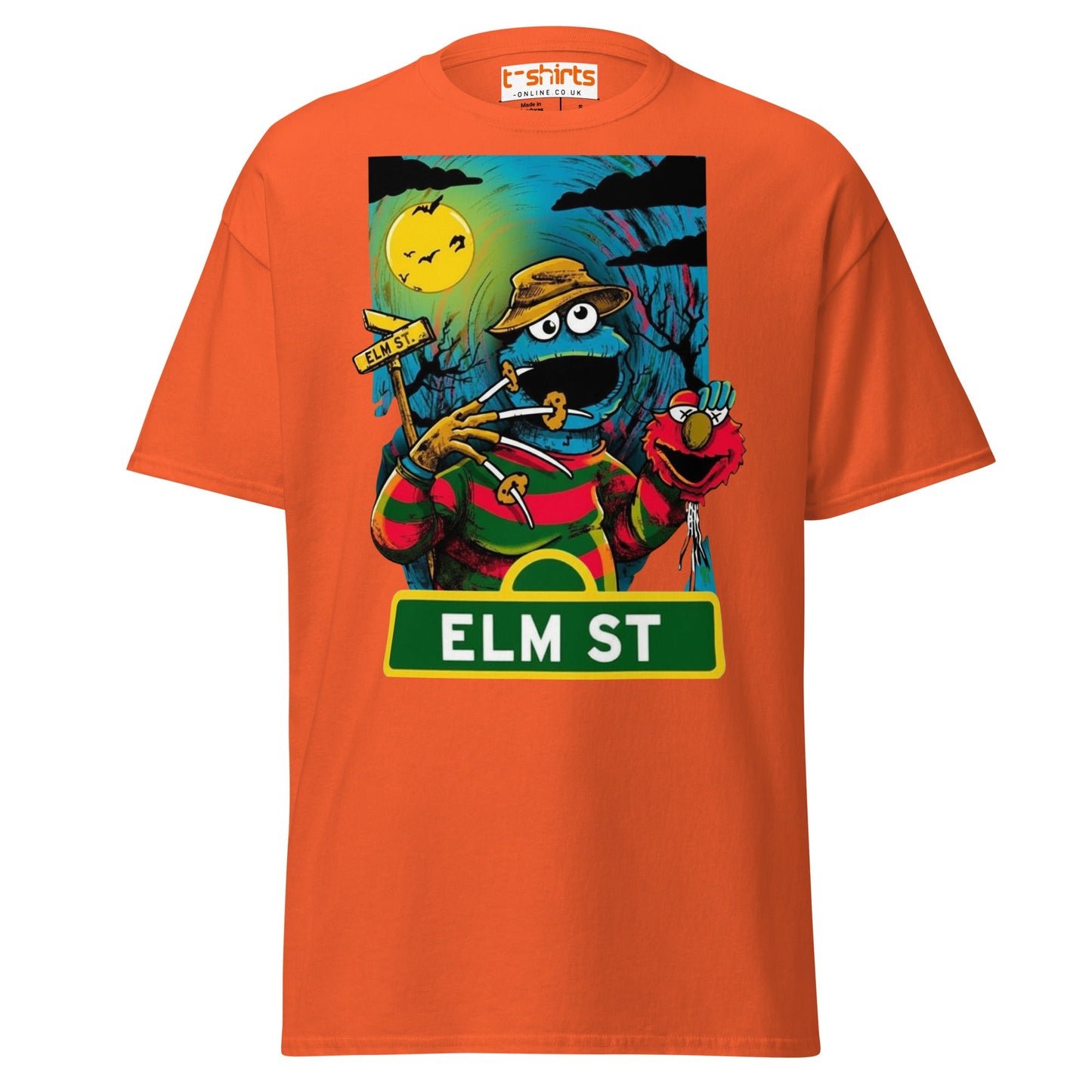 Elm Street Monster T-Shirt – Funny Horror Parody Tee - Orange - T-Shirts Online