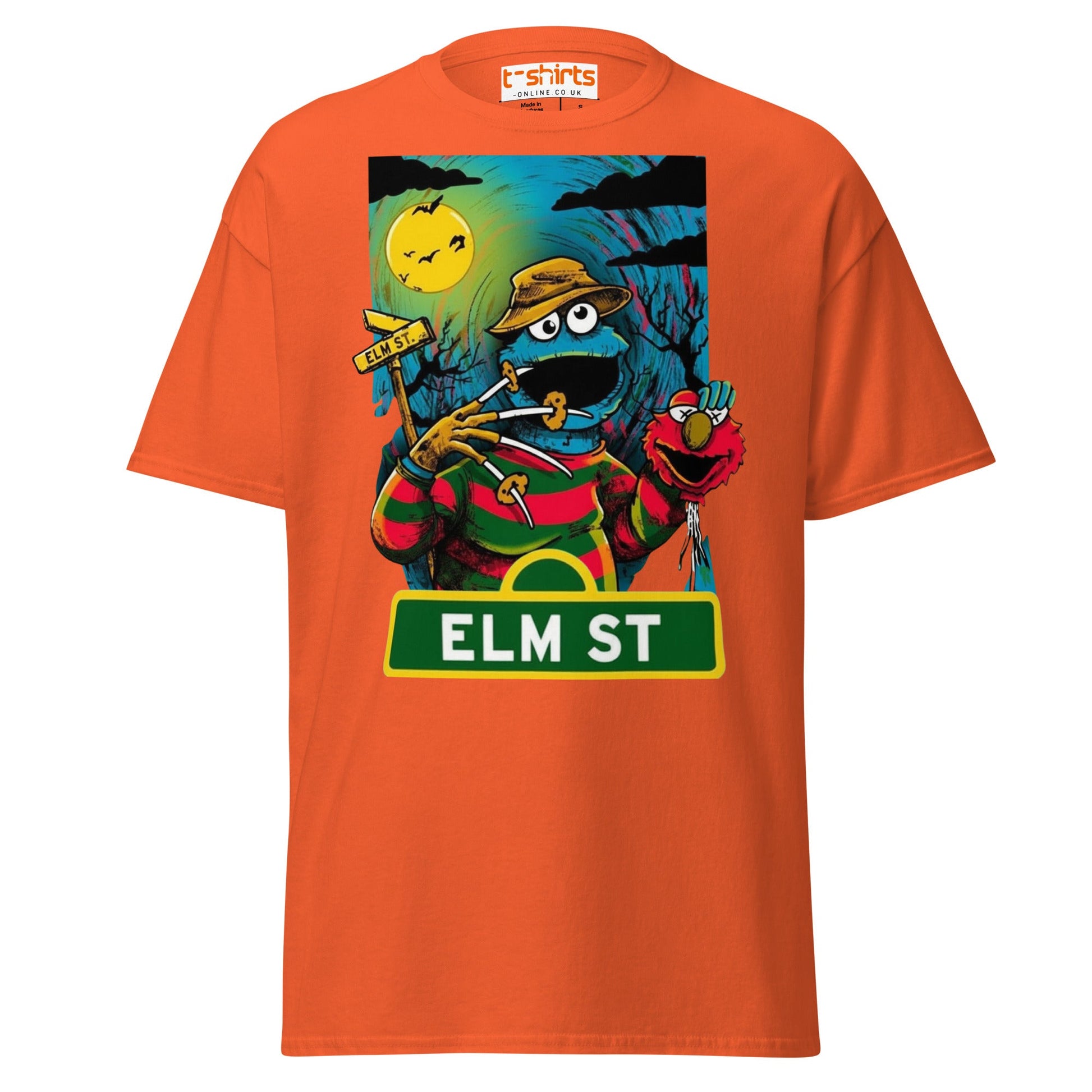 Elm Street Monster T-Shirt – Funny Horror Parody Tee - Orange - T-Shirts Online