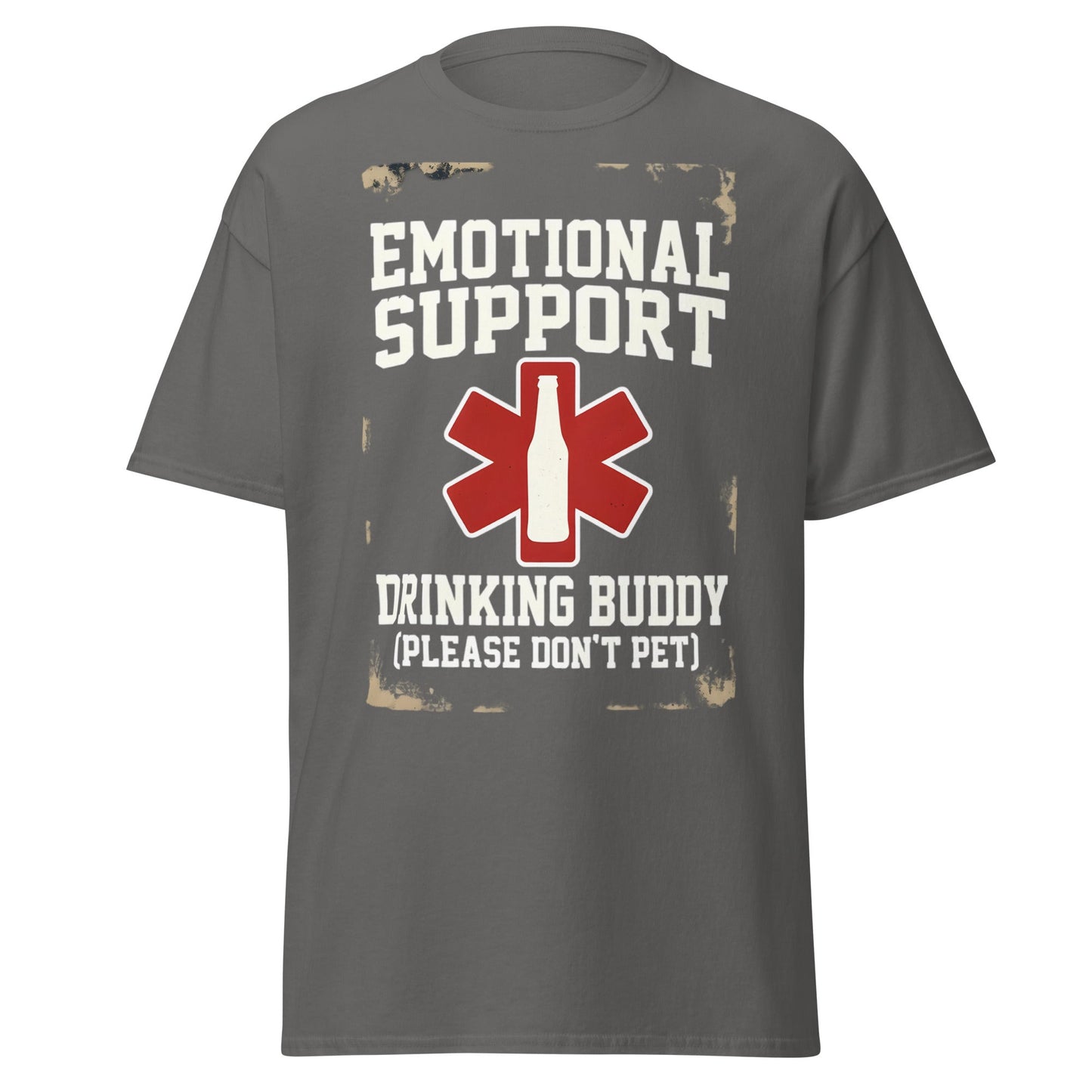 Emotional Support Drinking Buddy T-Shirt - Funny Beer Tee - Charcoal - T-Shirts Online