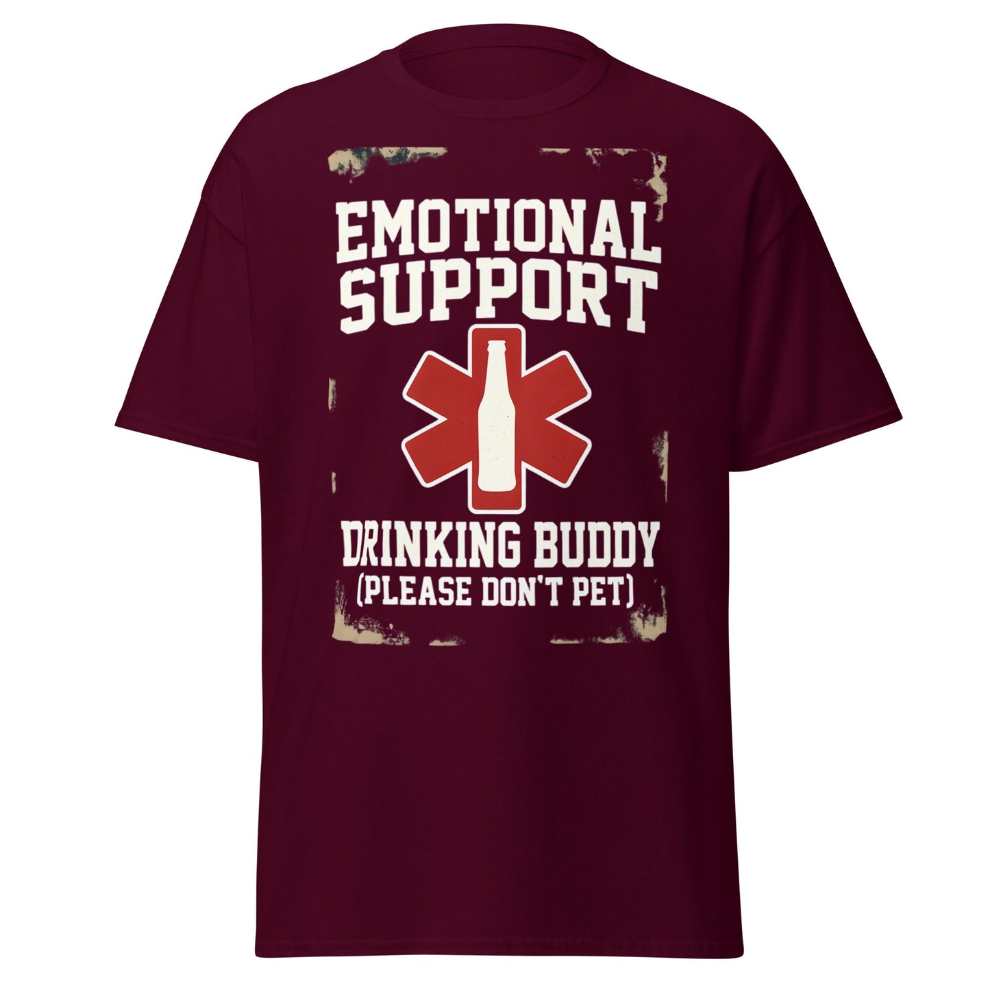 Emotional Support Drinking Buddy T-Shirt - Funny Beer Tee - Maroon - T-Shirts Online