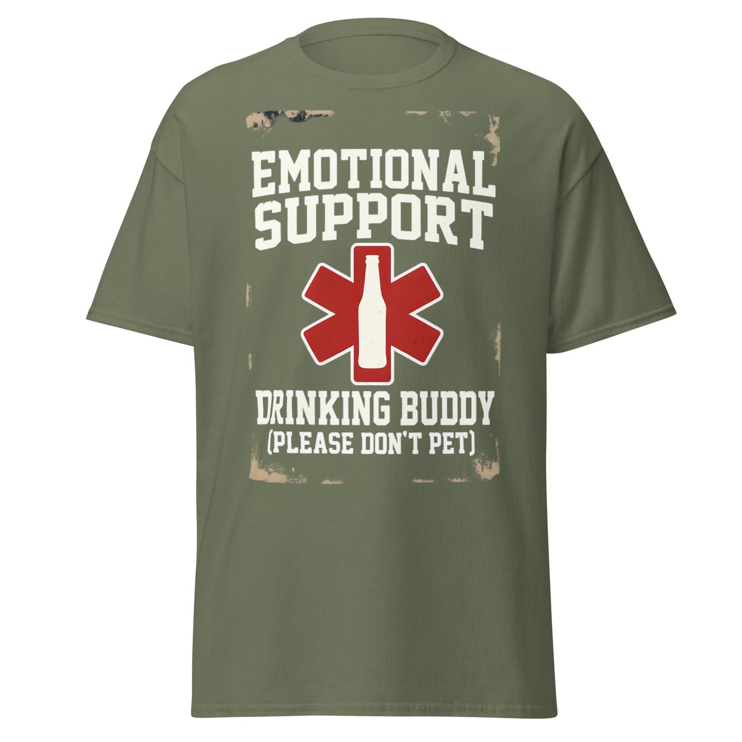 Emotional Support Drinking Buddy T-Shirt - Funny Beer Tee - Military Green - T-Shirts Online