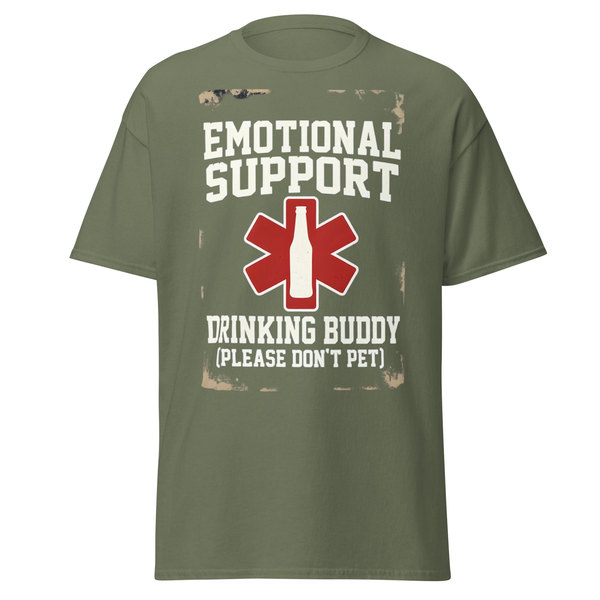 Emotional Support Drinking Buddy T-Shirt - Funny Beer Tee - Military Green - T-Shirts Online