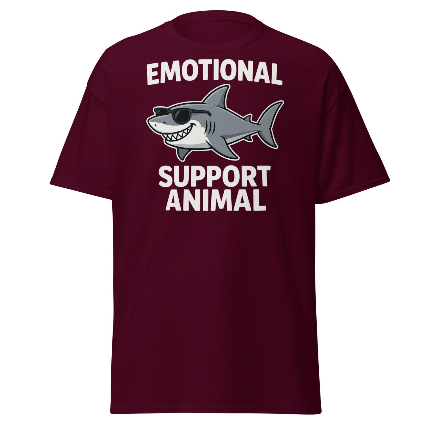 Emotional Support Shark T-Shirt - Funny Cool Shark Tee - Maroon - T-Shirts Online