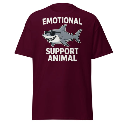 Emotional Support Shark T-Shirt - Funny Cool Shark Tee - Maroon - T-Shirts Online