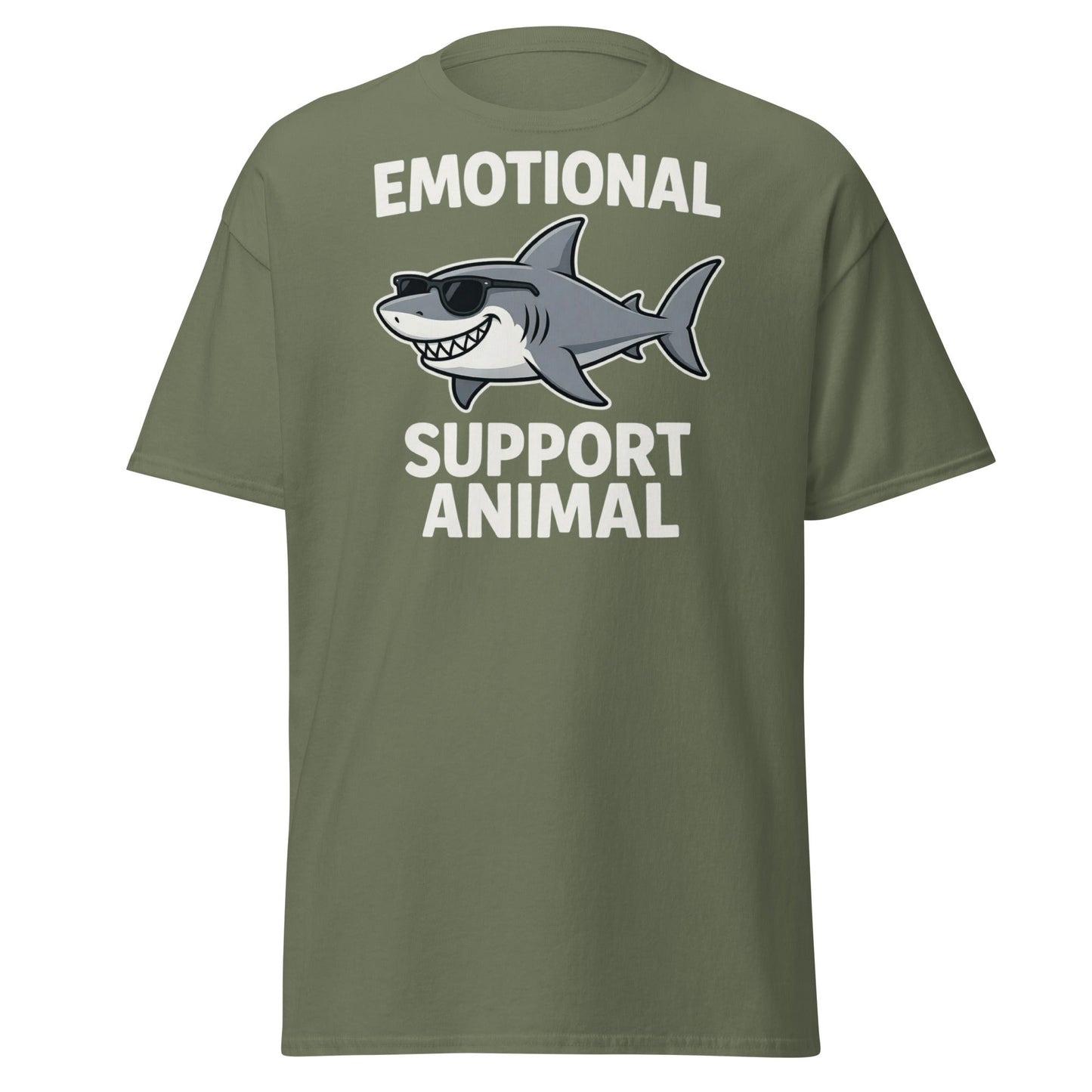 Emotional Support Shark T-Shirt - Funny Cool Shark Tee - Military Green - T-Shirts Online