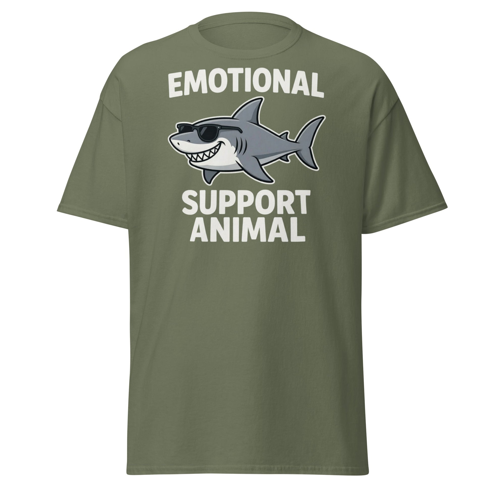 Emotional Support Shark T-Shirt - Funny Cool Shark Tee - Military Green - T-Shirts Online
