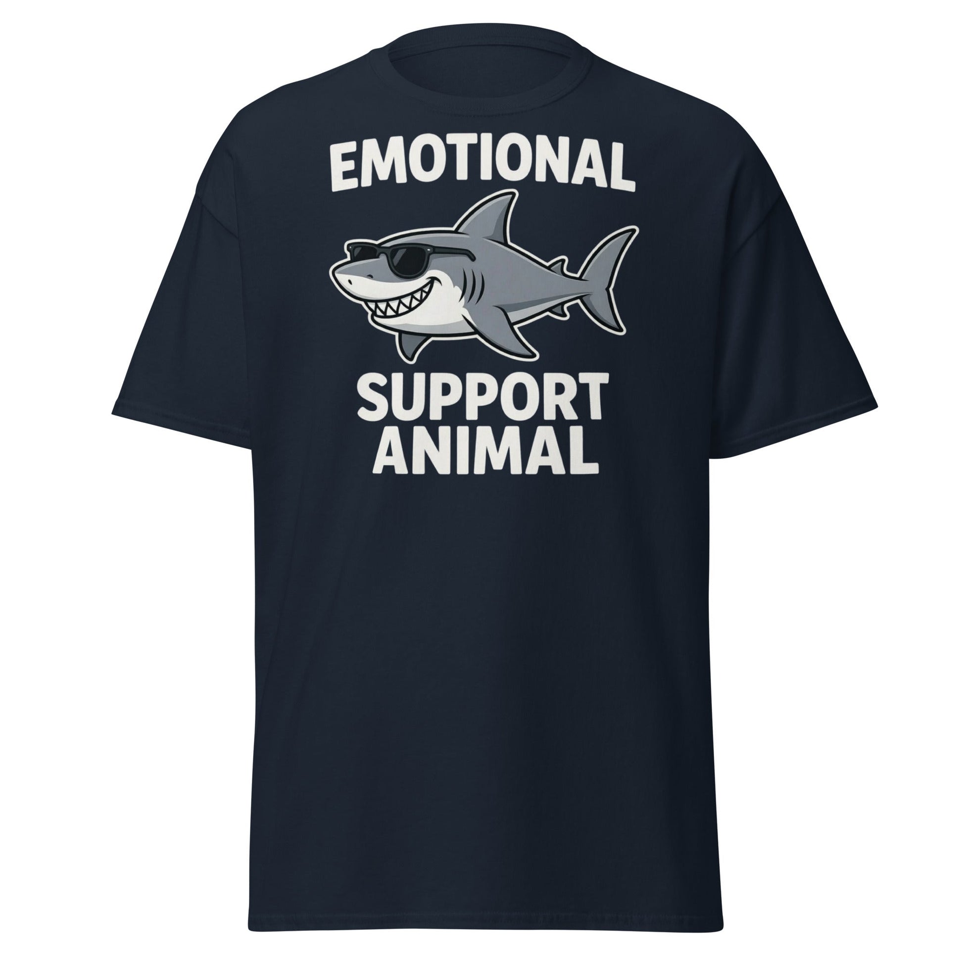 Emotional Support Shark T-Shirt - Funny Cool Shark Tee - Navy - T-Shirts Online