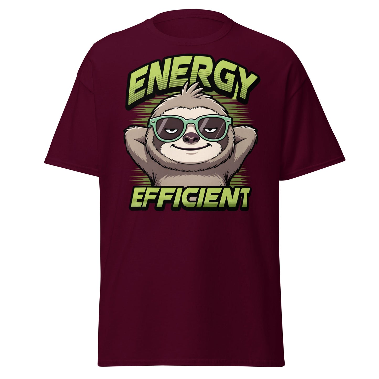 Energy Efficient Sloth T-Shirt - Funny Lazy Sloth Tee - Maroon - T-Shirts Online