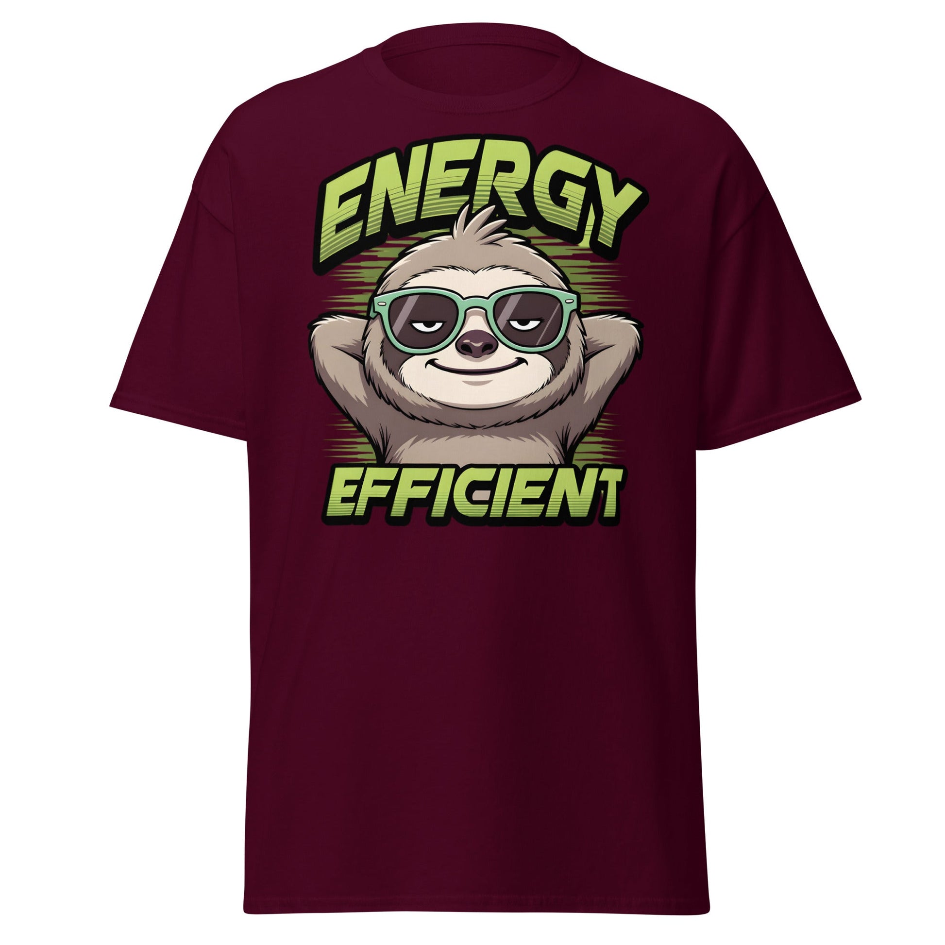 Energy Efficient Sloth T-Shirt - Funny Lazy Sloth Tee - Maroon - T-Shirts Online