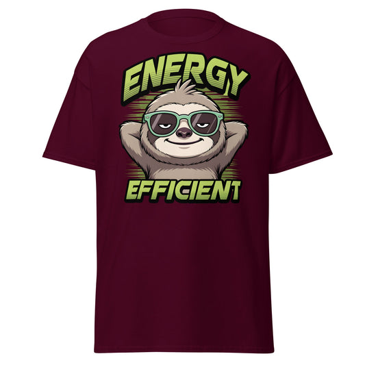 Energy Efficient Sloth T-Shirt - Funny Lazy Sloth Tee - Maroon - T-Shirts Online