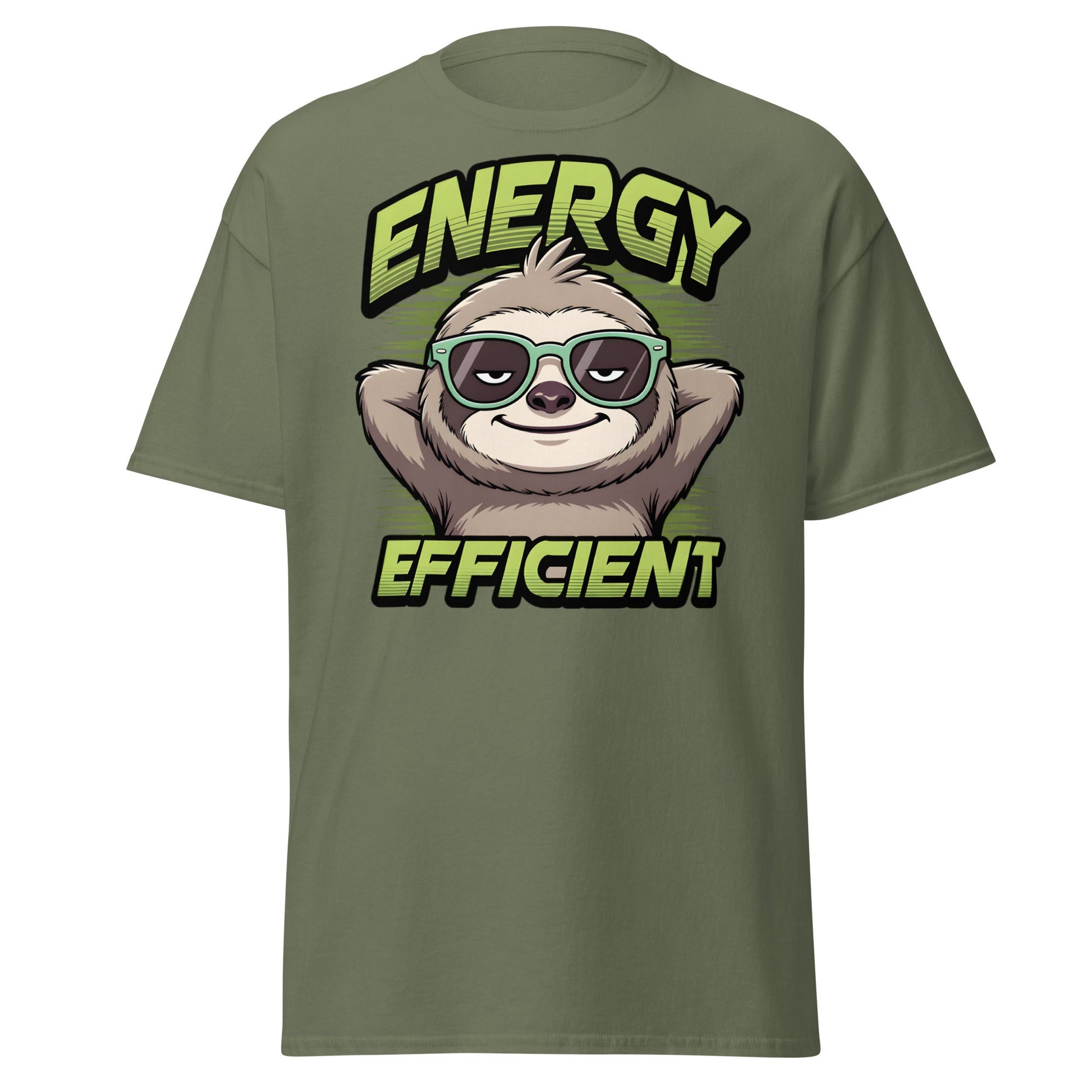 Energy Efficient Sloth T-Shirt - Funny Lazy Sloth Tee - Military Green - T-Shirts Online