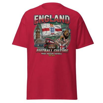 England It's Coming Home Football T-Shirt - Three Lions Pride - Cardinal - T-Shirts Online