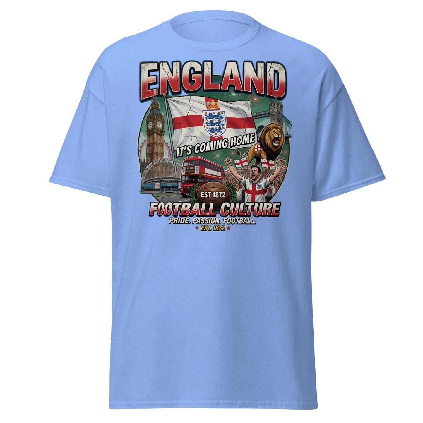 England It's Coming Home Football T-Shirt - Three Lions Pride - Carolina Blue - T-Shirts Online