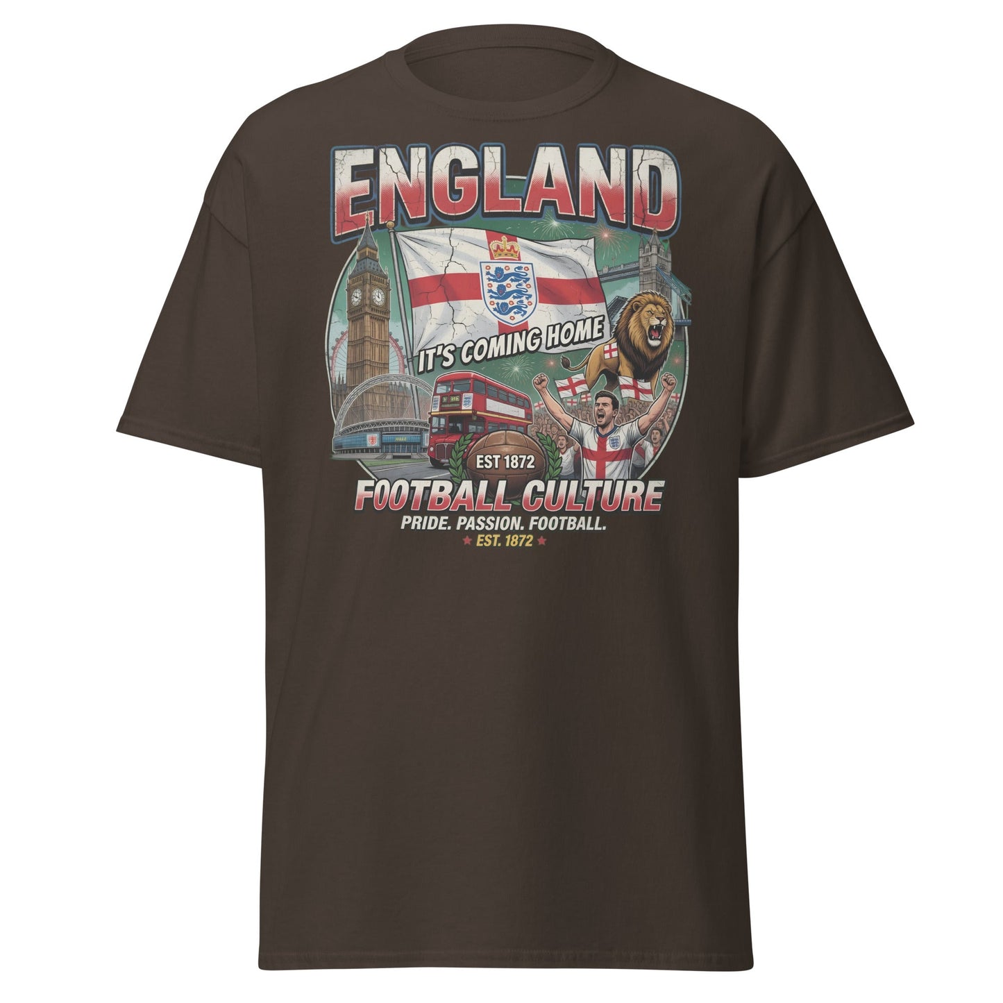 England It's Coming Home Football T-Shirt - Three Lions Pride - Dark Chocolate - T-Shirts Online
