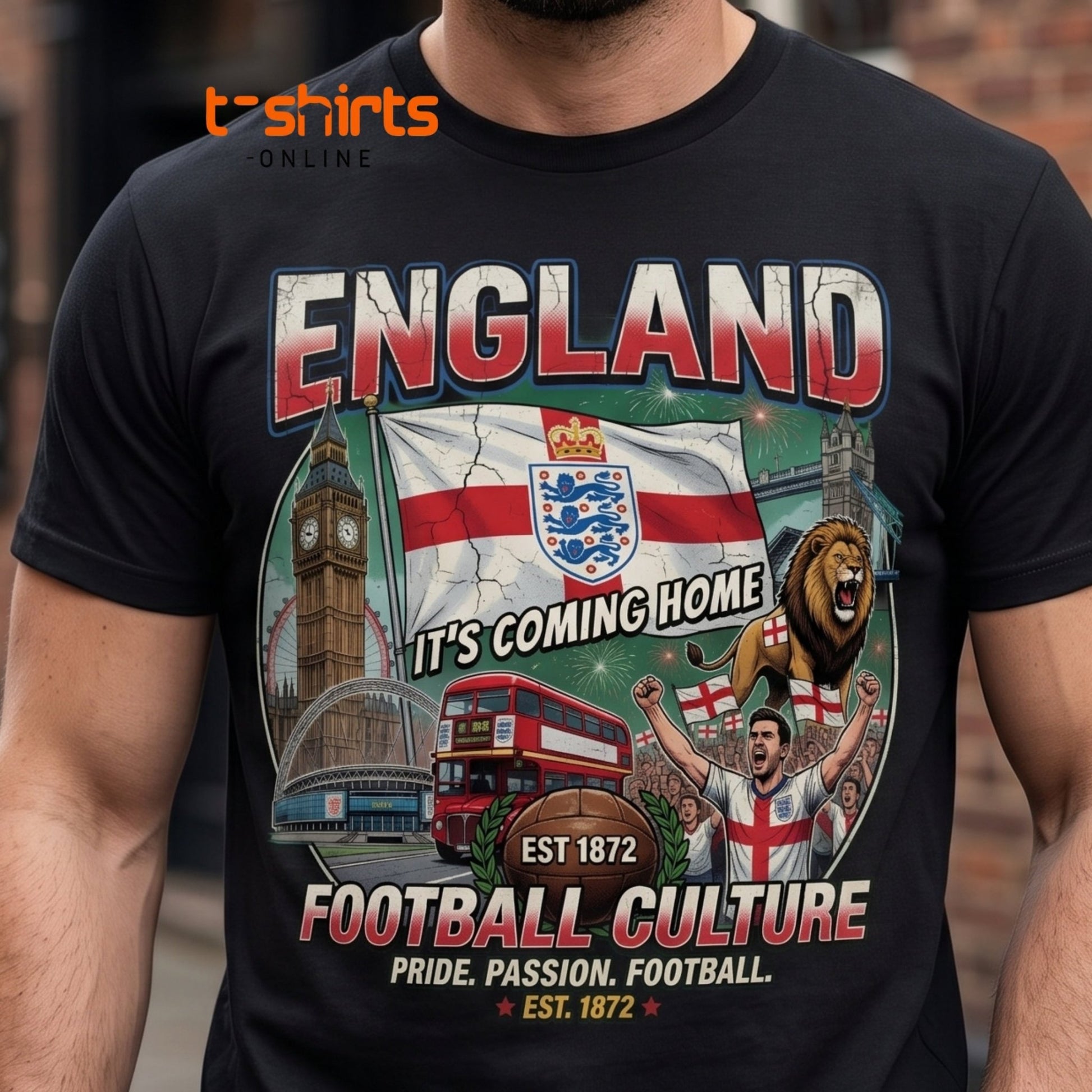 England It's Coming Home Football T-Shirt - Three Lions Pride - Maroon - T-Shirts Online