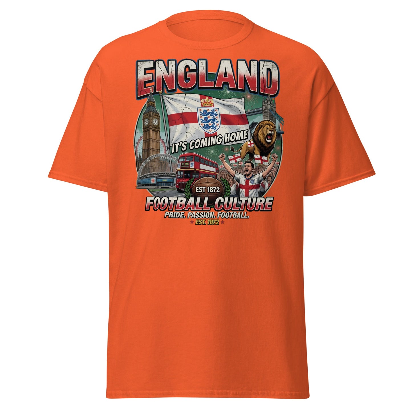 England It's Coming Home Football T-Shirt - Three Lions Pride - Orange - T-Shirts Online