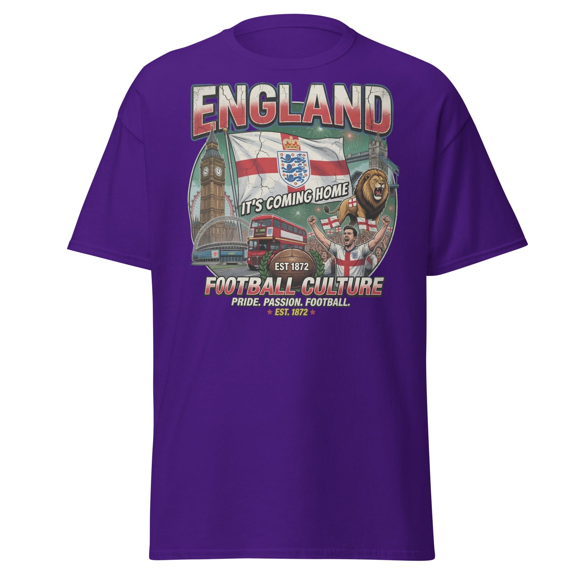 England It's Coming Home Football T-Shirt - Three Lions Pride - Purple - T-Shirts Online
