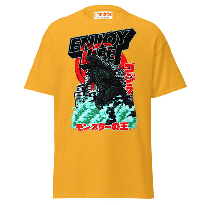 Enjoy Life T-Shirt | Retro Monster Graphic Tee - Gold - T-Shirts Online