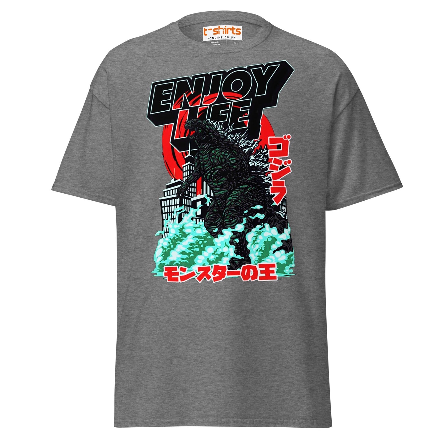 Enjoy Life T-Shirt | Retro Monster Graphic Tee - Graphite Heather - T-Shirts Online