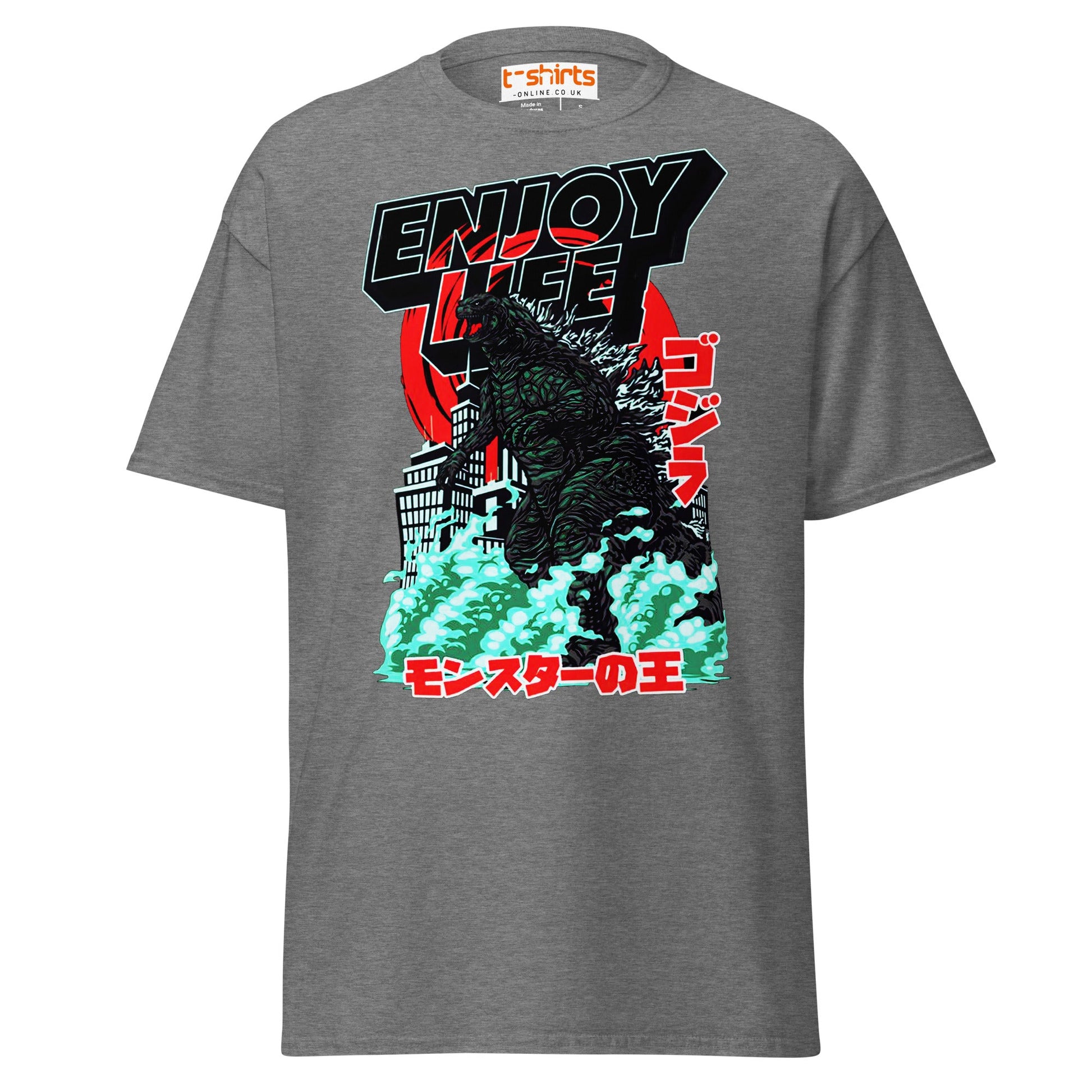 Enjoy Life T-Shirt | Retro Monster Graphic Tee - Graphite Heather - T-Shirts Online