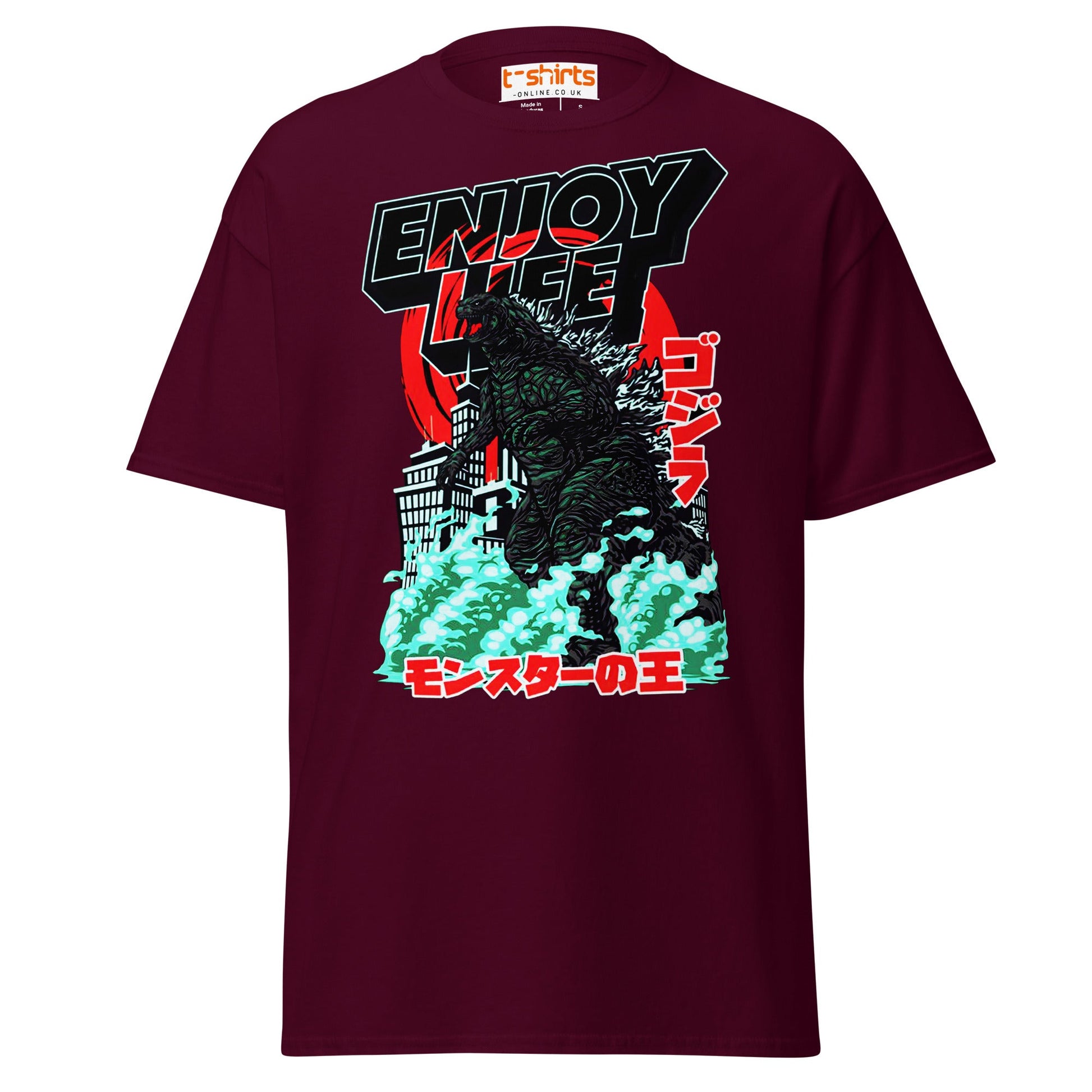 Enjoy Life T-Shirt | Retro Monster Graphic Tee - Maroon - T-Shirts Online