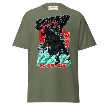 Enjoy Life T-Shirt | Retro Monster Graphic Tee - Military Green - T-Shirts Online