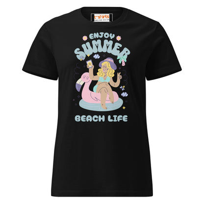 Enjoy Summer T-Shirt | Beach Life Tee - Black - T-Shirts Online