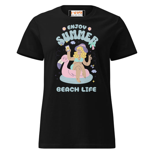 Enjoy Summer T-Shirt | Beach Life Tee - Black - T-Shirts Online