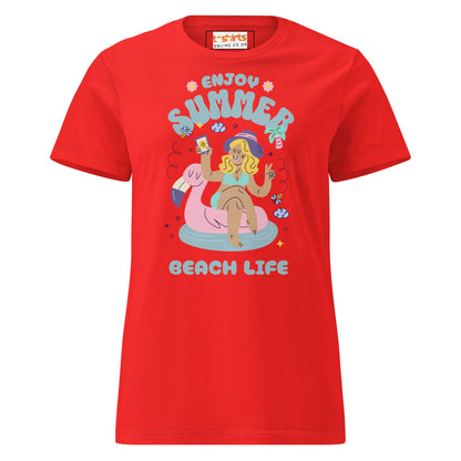 Enjoy Summer T-Shirt | Beach Life Tee - Red - T-Shirts Online