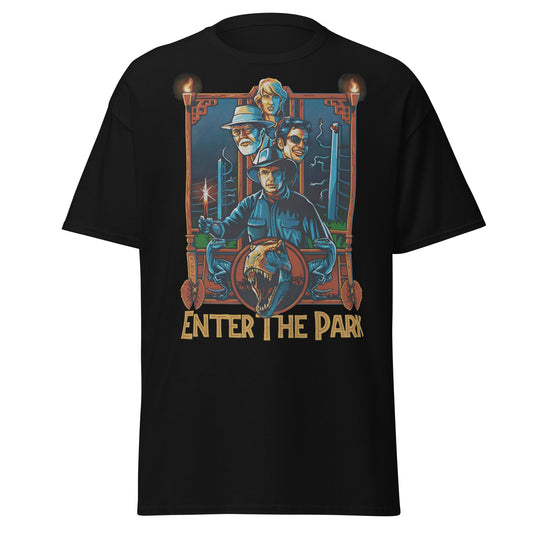 Enter The Park Retro Jurassic Movie Poster T-Shirt - Black - T-Shirts Online