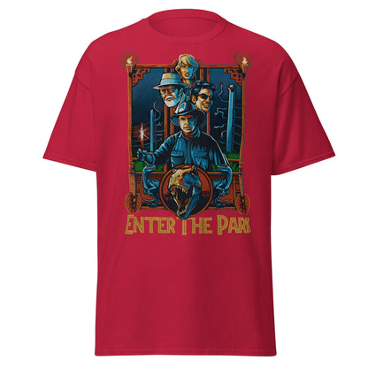Enter The Park Retro Jurassic Movie Poster T-Shirt - Cardinal - T-Shirts Online