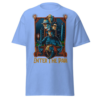 Enter The Park Retro Jurassic Movie Poster T-Shirt - Carolina Blue - T-Shirts Online